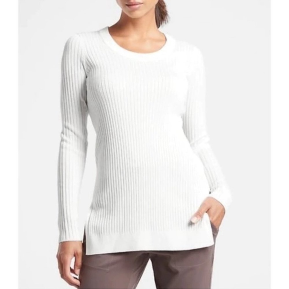 Athleta Lincoln Park Sweater Womens Large Ribbed Soft Stretch Minimalist Coolmax